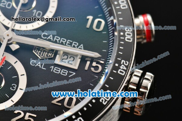 Tag Heuer Carrera Calibre 1887 Date Chrono Swiss Valjoux 7750 Automatic Full Steel with Black Ceramic Bezel and Arabic Numeral Markers (ZF) - Click Image to Close